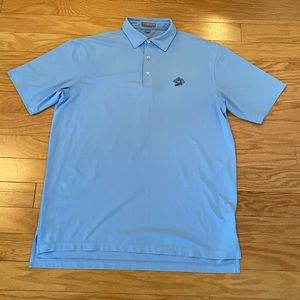Peter Millar Summer Comfort Blue Performance Golf Logo Polo Mens size Large